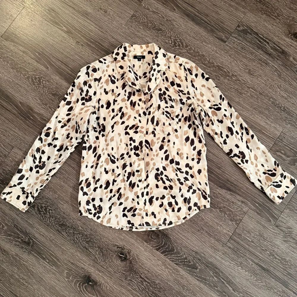 Rails Rebel Natural Abstract Animal Spotted 100% Silk Blouse
